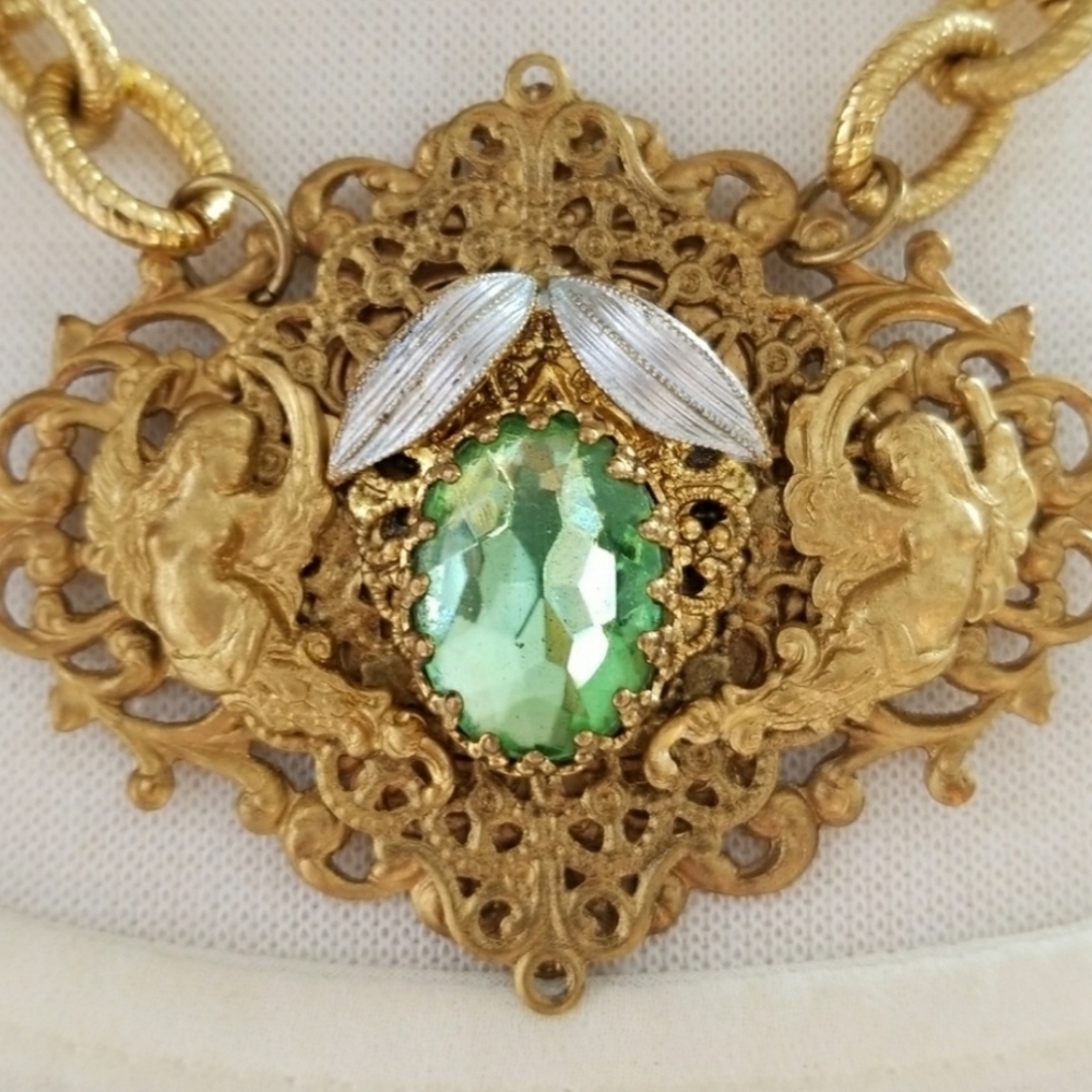 VINTAGE HANDMADE REPURPOSED ANGEL CRYSTAL PENDANT NECKLACE - Picture 13 of 15